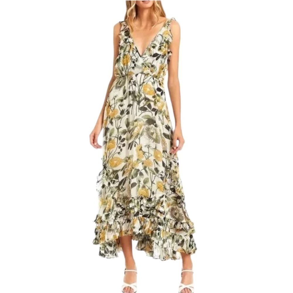 Secret Mission Dress Celia Georgette Maxi Dress in Yellow Poppy Floral NWT - Picture 7 of 9